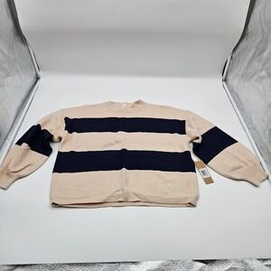 Dreamers by Debut Women's Striped Sweater Long Puff Sleeves Casual Knit Top Sz S